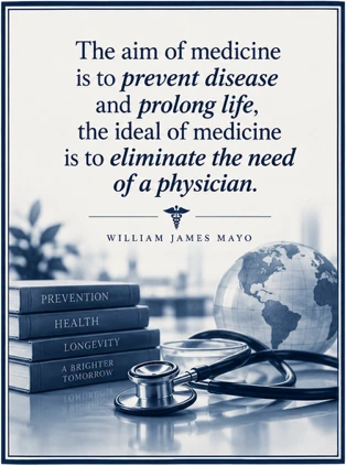 William James Mayo quote: The aim of medicine is to prevent disease and prolong life, the ideal of medicine is to eliminate the need of a physician.